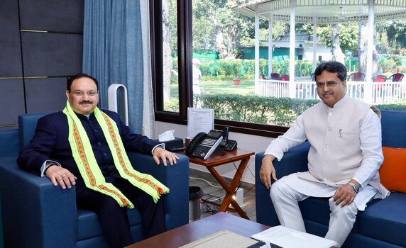 Tripura CM Dr Manik Saha meets Union Health Minister and BJP president J.P. Nadda in Delhi.